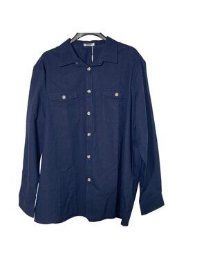 Coofandy Linen Blend Casual Button Down Shirt Navy Blue Sz XXL